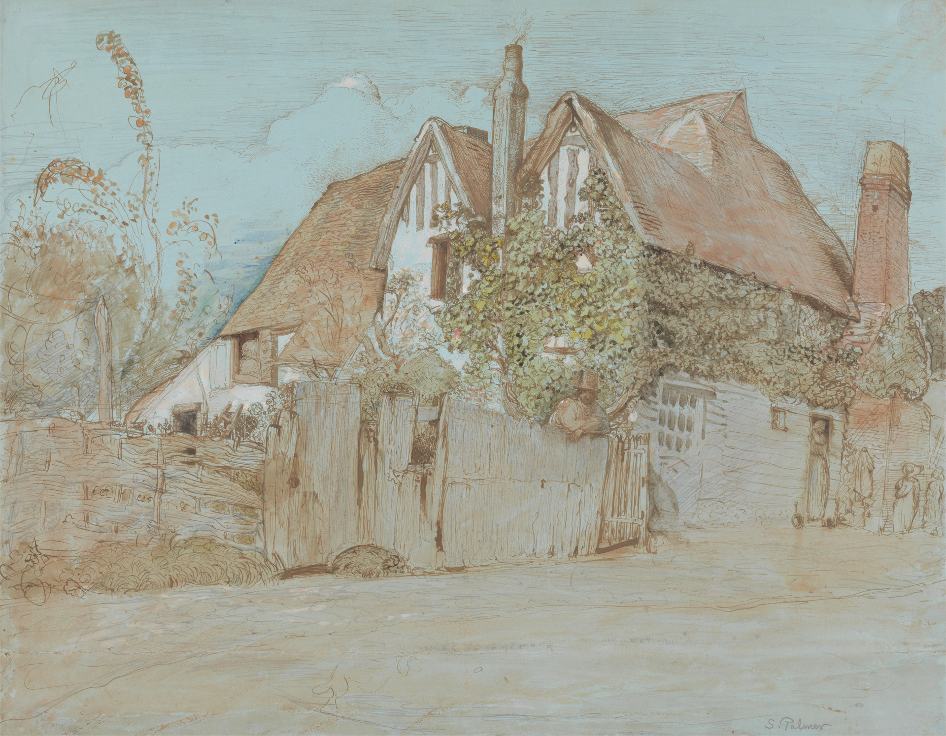 Coloured sketch of old house, Ivy Cottage